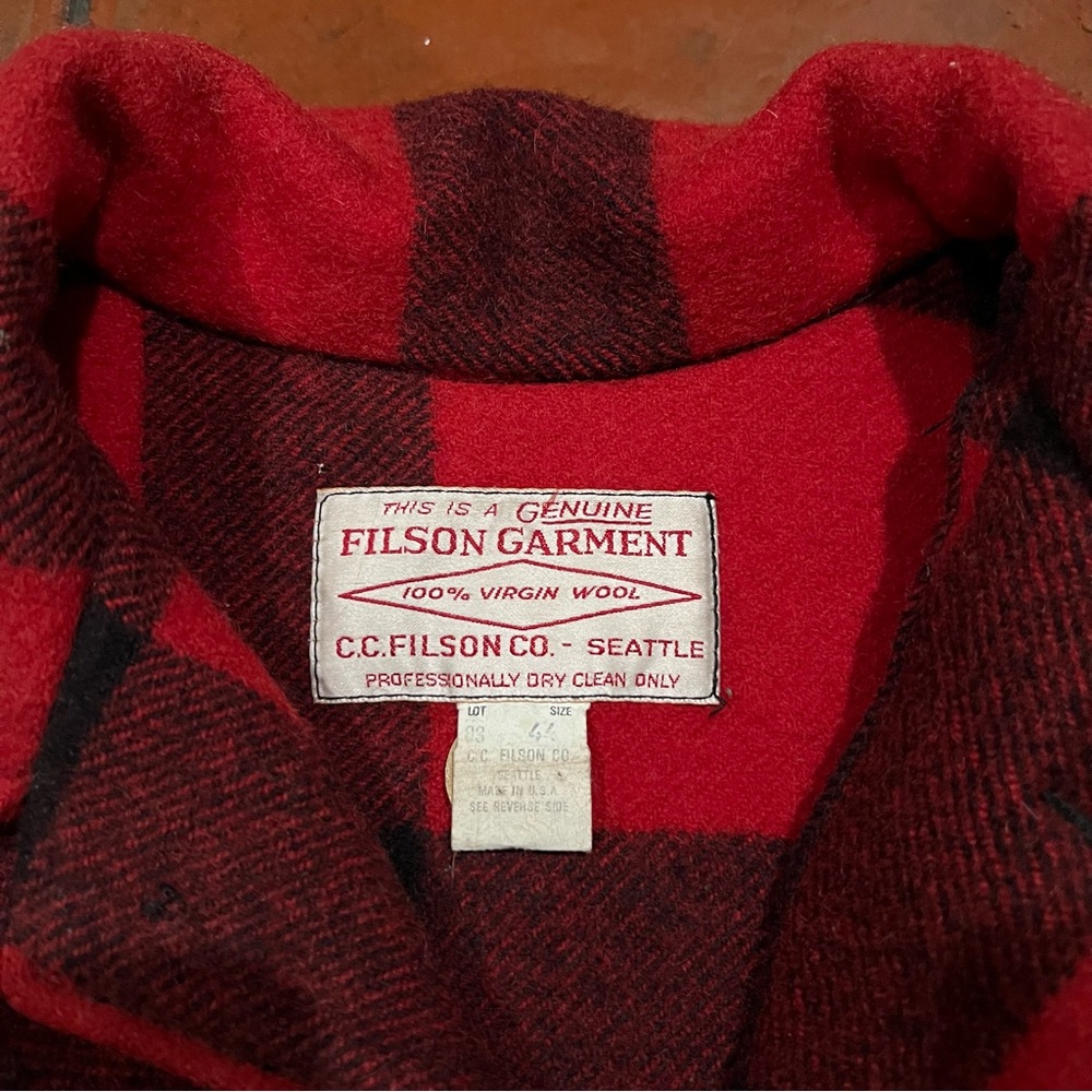 Vintage lot 83 Filson Red Black Check Plaid Wool Double Mackinaw Jacket sz 44 - Picture 3 of 4